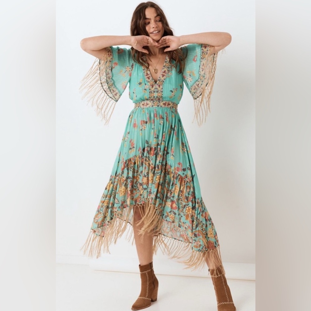Hendrix Tassled Dress in Sky | Spell & The Gypsy Collective, Size Small